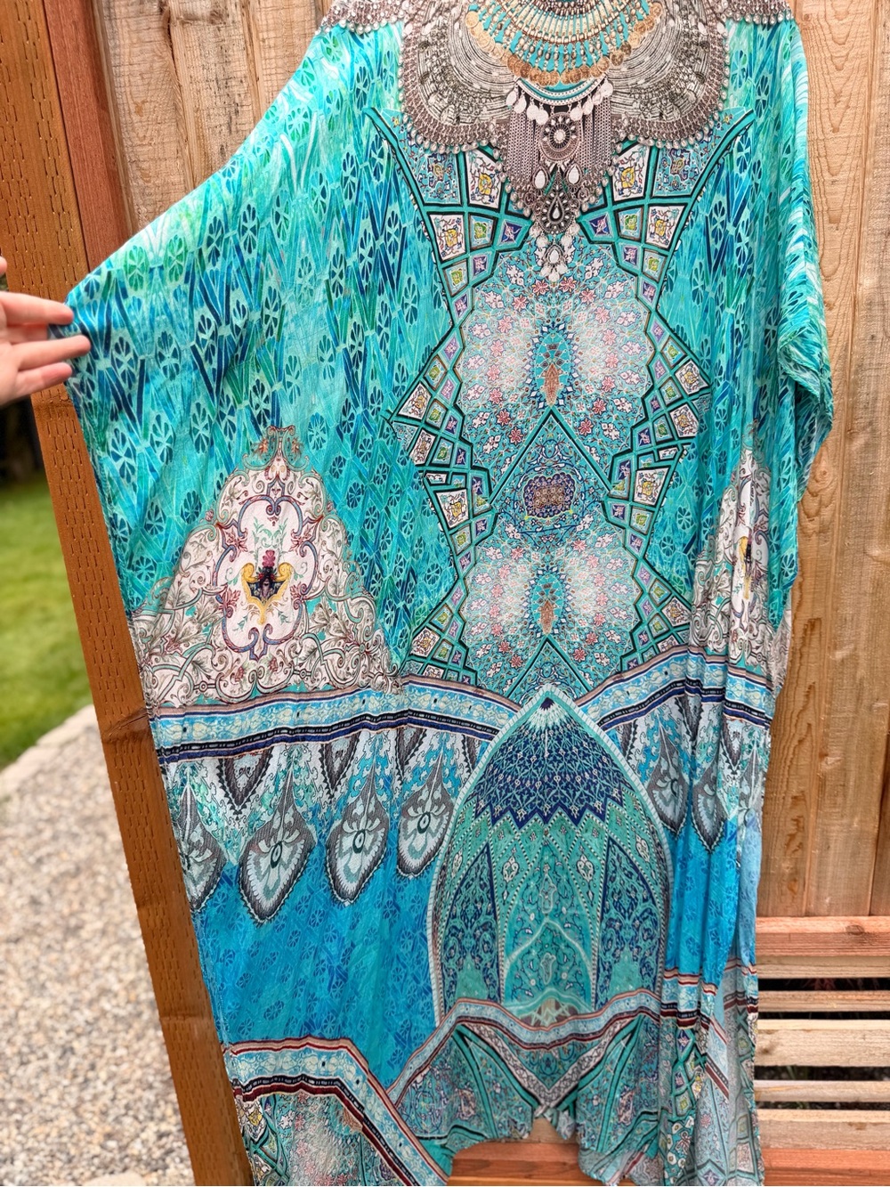 Sakkas Turquoise & Teal Embellished Boho Maxi Kaftan - Picture 8 of 8